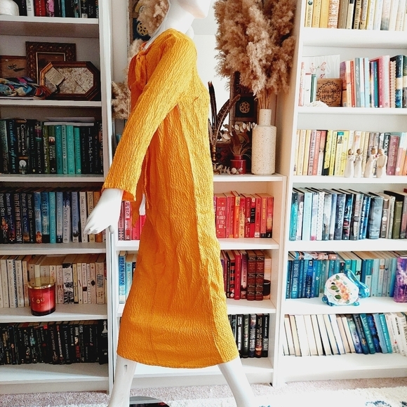 Topshop Premium Plisse Tie Back Orange Yellow Midi Summer Dress P1292 - Picture 6 of 12